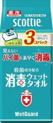 まとめ得 スコッティ　消毒ウェットタオル　ウェットガード　ボックス　40枚　詰替用　3コパック x [6個] /h_画像1