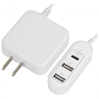 OHM コード付きACアダプター USB電源TypeC+TypeA×2 MAV-AUHB34C-W /a_画像1