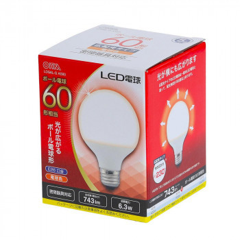 まとめ得 OHM LED電球 ボール電球形 E26 60形相当 電球色 LDG6L-G AS93 x [2個] /a_画像1