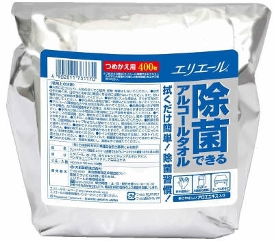 まとめ得 エリエール除菌できるアルコールタオル大容量つめかえ用４００枚 　 大王製紙 　 ウェットティッシュ x [5個] /h_画像1