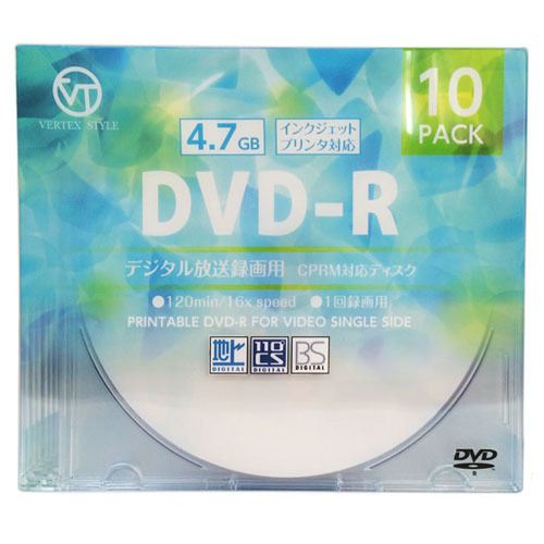 まとめ得 VERTEX DVD-R(Video with CPRM) 1回録画用 120分 1-16倍速 10P インクジェットプリンタ対応(ホワイト) DR-120DVX.10CA x [3個] /l_画像1