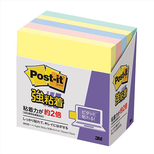 まとめ得 3M Post-it ポストイット 強粘着ノート パステルカラー 4色混色 3M-654-5SSAP x [2個] /l_画像1