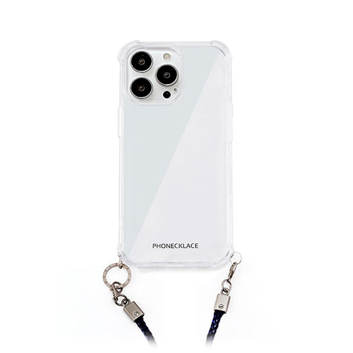 まとめ得 PHONECKLACE ロープショルダーストラップ付きクリアケース for iPhone 14 Pro ネイビー 背面カバー型 PN23876i14PNV x [2個] /l