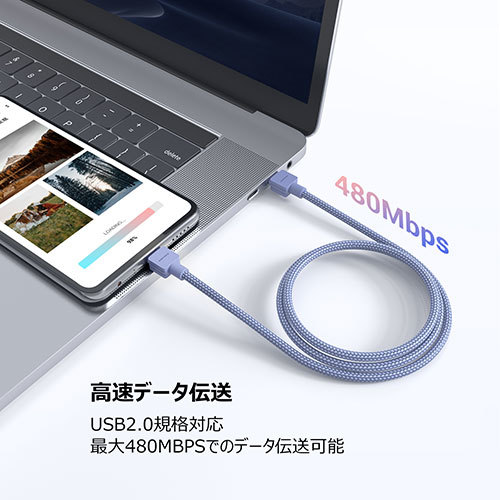 まとめ得 デジフォース Type-C to C Cable 充電ケーブル 2m 100W ネイビーブルー D0073NB x [3個] /l_画像5