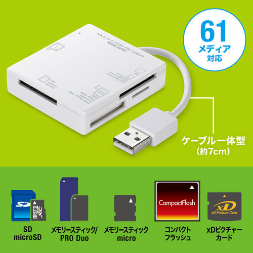 【5個セット】 サンワサプライ USB2.0 カードリーダー 4スロット ホワイト ADR-ML15WNX5 /l_画像4