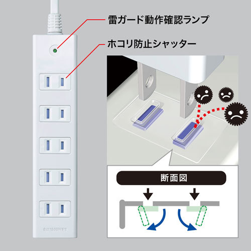 まとめ得 【5個セット】 サンワサプライ 雷ガードタップ TAP-SP2116MG-2WNX5 x [2個] /l_画像3