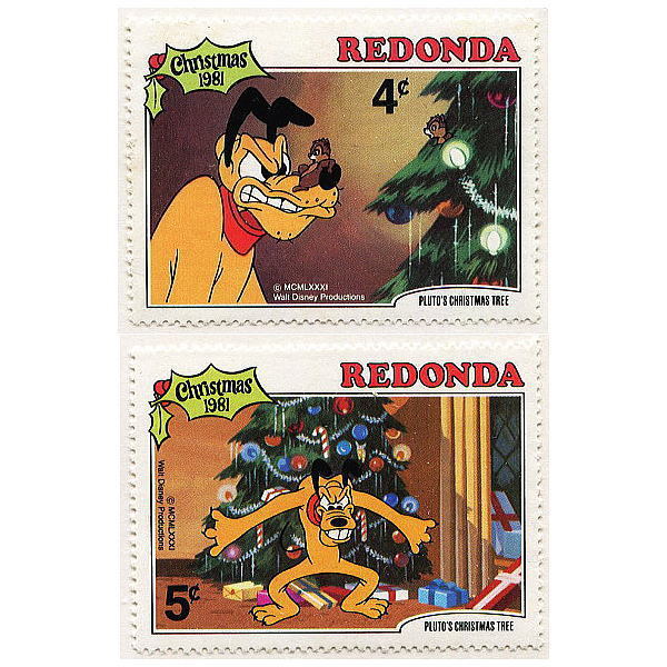 ディズニー　ミッキー　チップ＆デール　切手/小型シート1枚＆切手9枚（プルートのクリスマスツリー）　発行国Redonda　1981年発行　新品_画像5