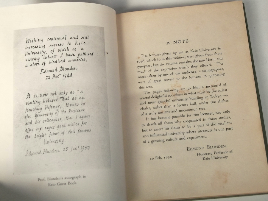 1950年 洋書 FAVOURITE STUDIES IN ENGLISH LITERATURE Edmund Blunden エドマンド・ブランデン 慶應義塾大学 講義録 英語 英文学 詩人_画像6