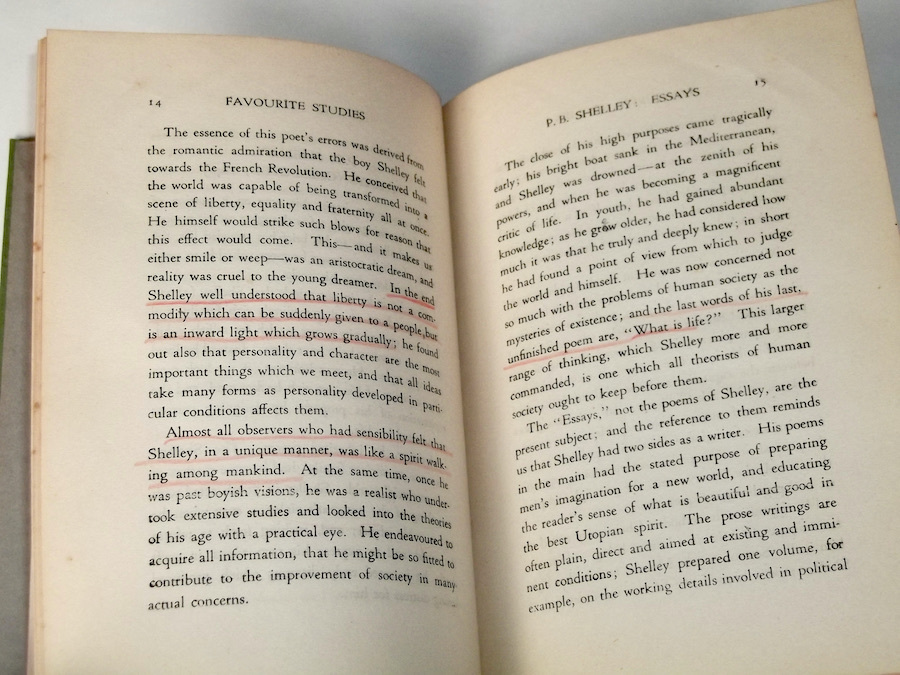 1950年 洋書 FAVOURITE STUDIES IN ENGLISH LITERATURE Edmund Blunden エドマンド・ブランデン 慶應義塾大学 講義録 英語 英文学 詩人_書き込みあり、全体的に赤線引き多め