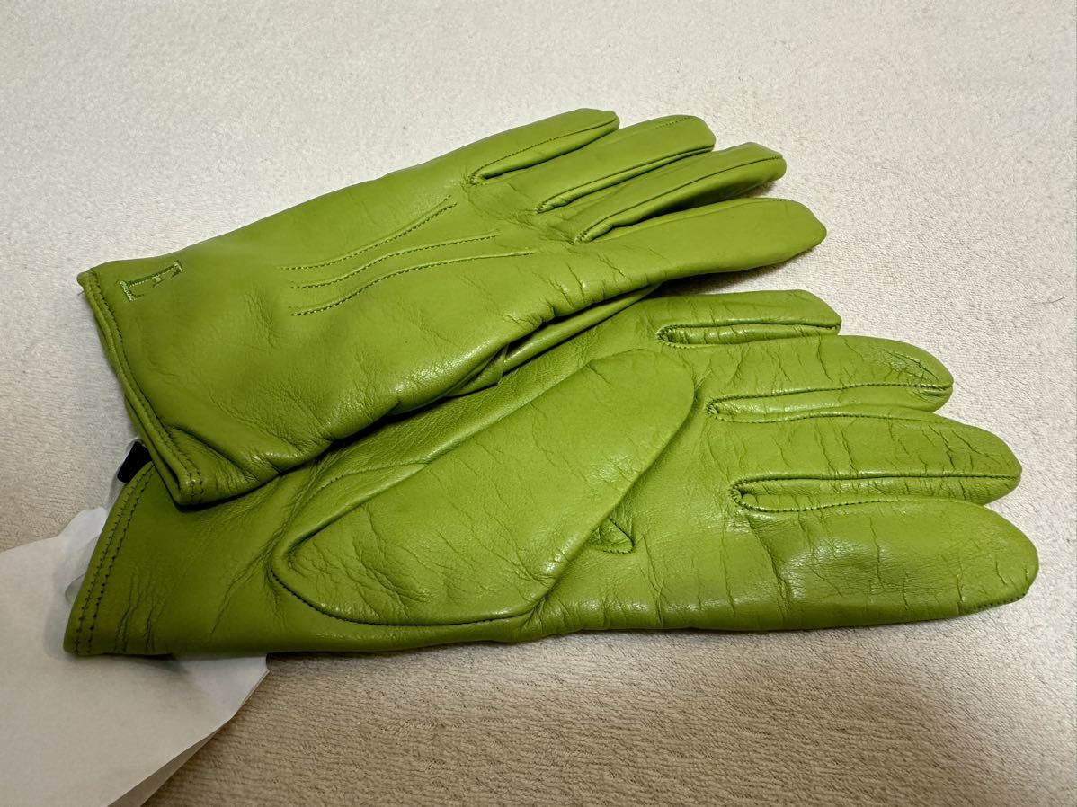 新品 44 Ernie Palo LEATHER GLOVES アーニーパロ ナッパレザー グローブ 手袋 カシミヤ 緑 メンズ 革_画像6