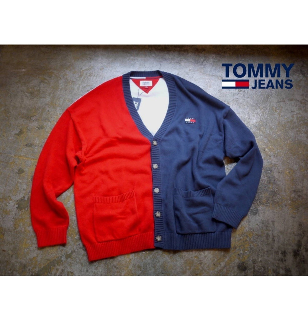 新品　未使用 トミージーンズ ロゴ ニット カーディガン TOMMY HILFIGER TOMMYJEANS　メンズ　定価22000円　オーバーサイズ　USサイズ_画像1