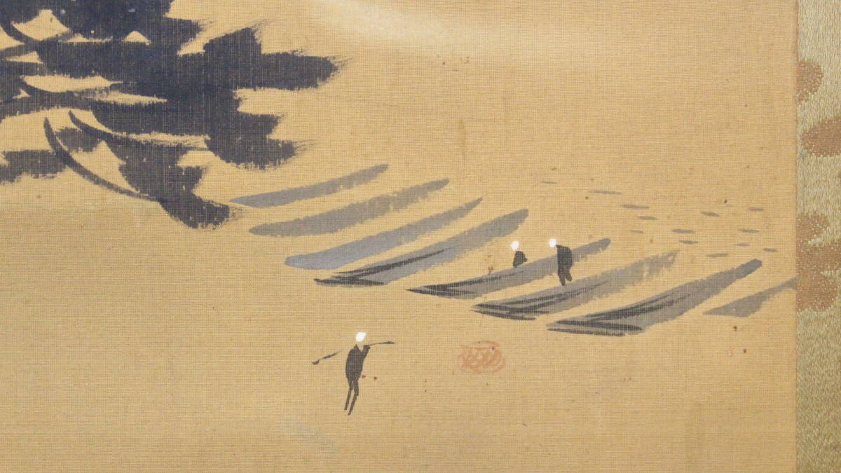 【文明館】白秋 絹本 漁業図 掛軸 日本 美術 絵画 オ25_画像4