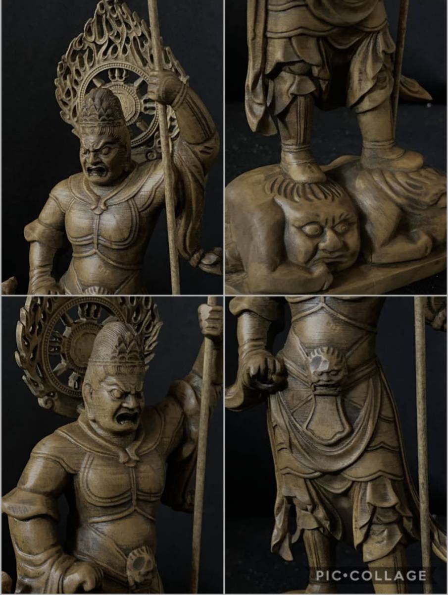 最新作　仏教工芸品　総柘植材　時代彫刻　古美術　木彫仏教　精密彫刻 仏師で仕上げ品　四天王像 一式　その1_画像5