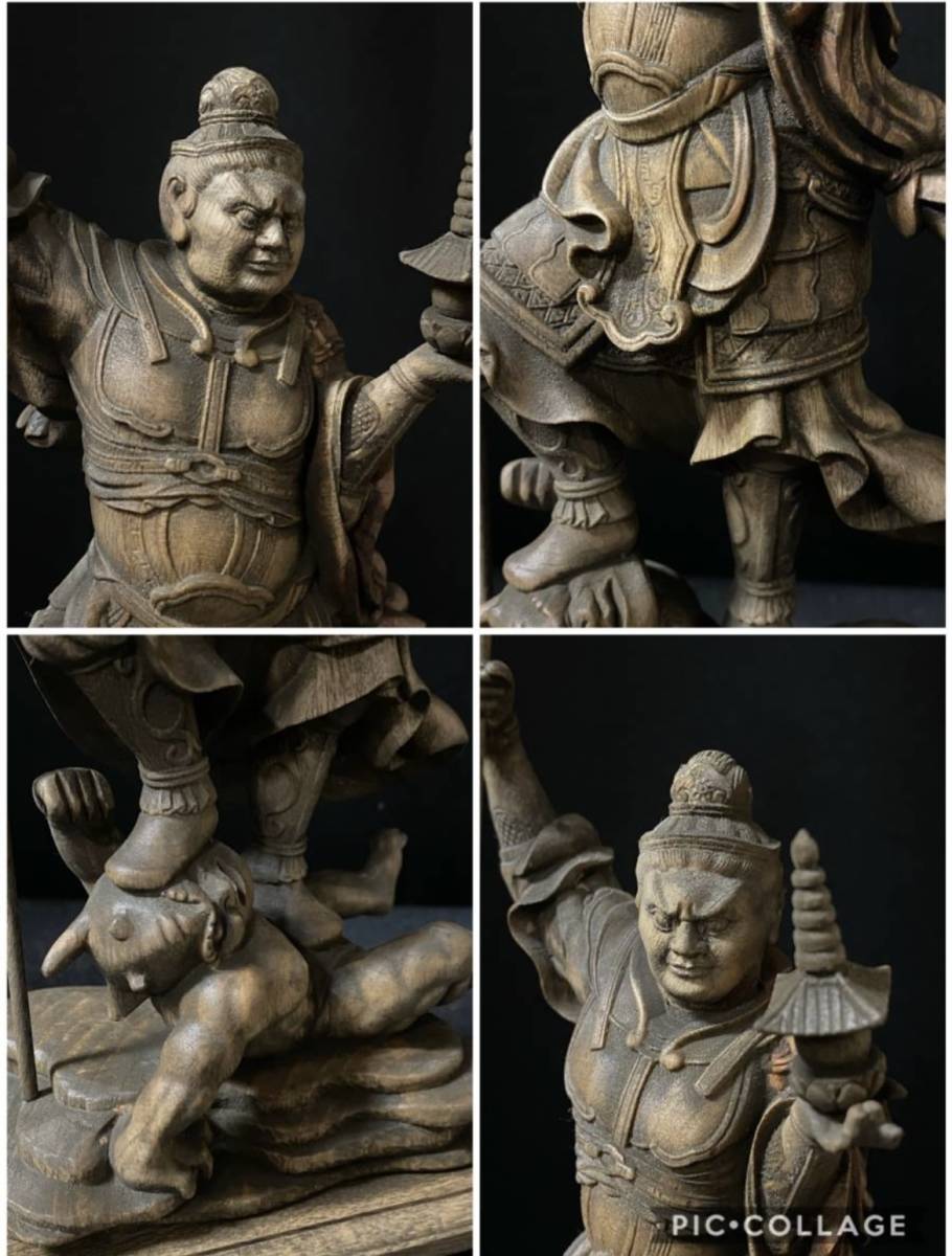 井波彫刻　楠材　仏教工芸品　木彫仏像　最高級品　仏師手仕上げ品　毘沙門天立像_画像8