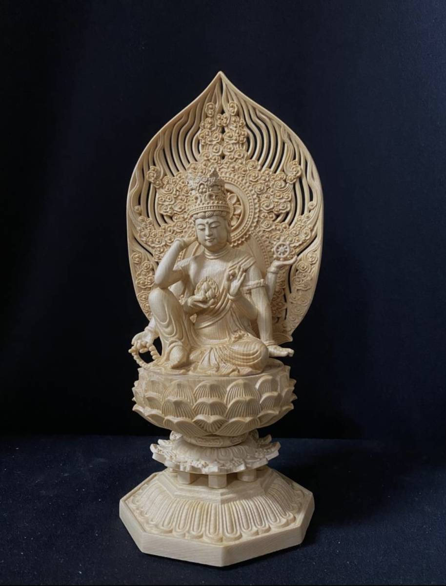 人気カラーの 最高級品　総檜材　仏教工芸品　木彫仏教　精密彫刻　極上品　仏師で仕上げ品 　如意輪観音菩薩座像 仏像