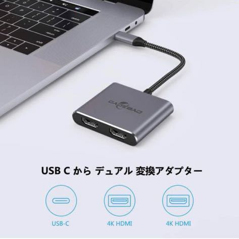 512a2921☆ USB C HDMI 変換アダプタ 4K@60Hz 2-in-1 USB Type C デュアル HDMI ハブ _画像4