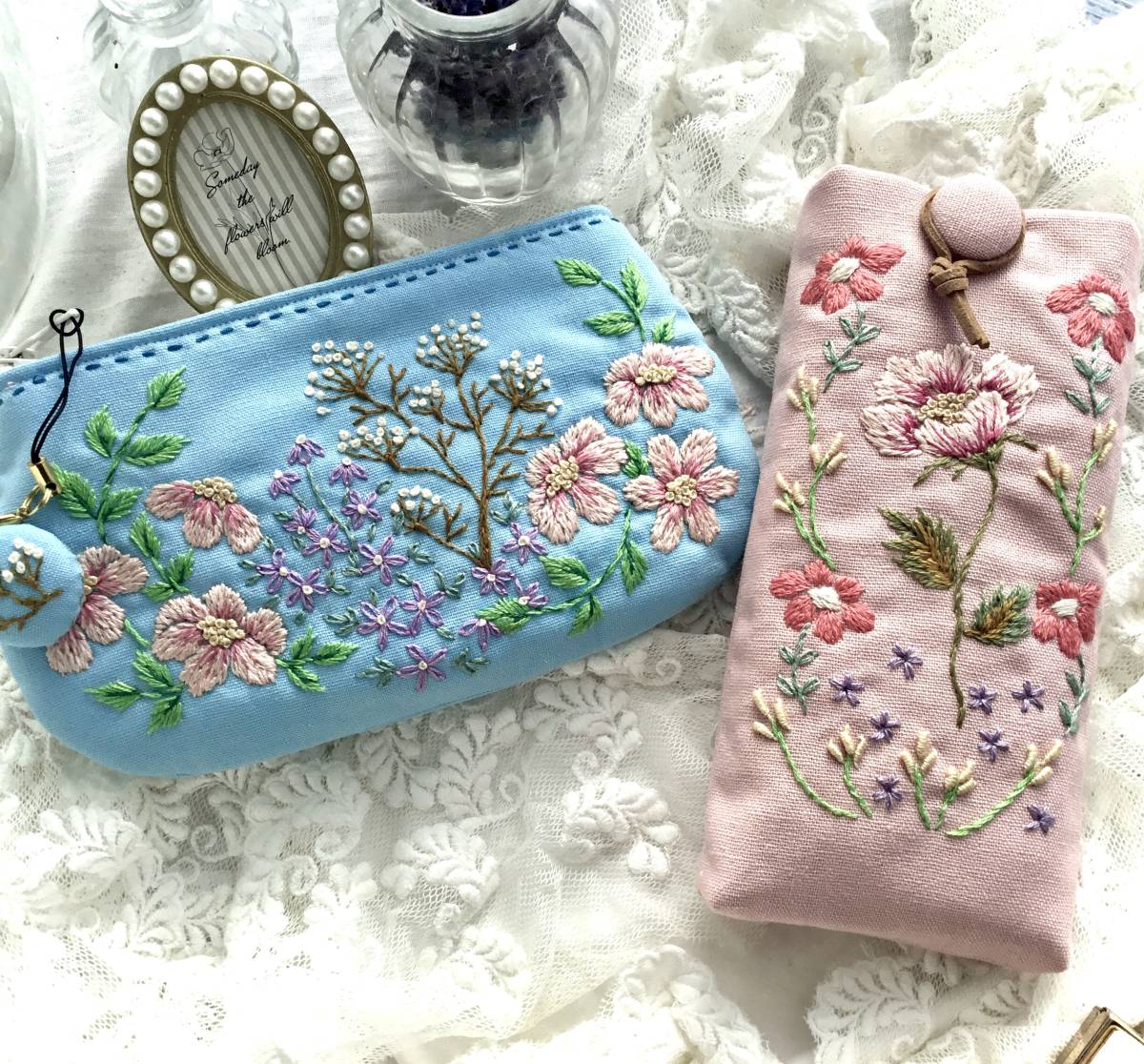 ◆◆刺繍めがねケース*多種お花アレンジお花刺繍…ピンク系handmade♪_画像7