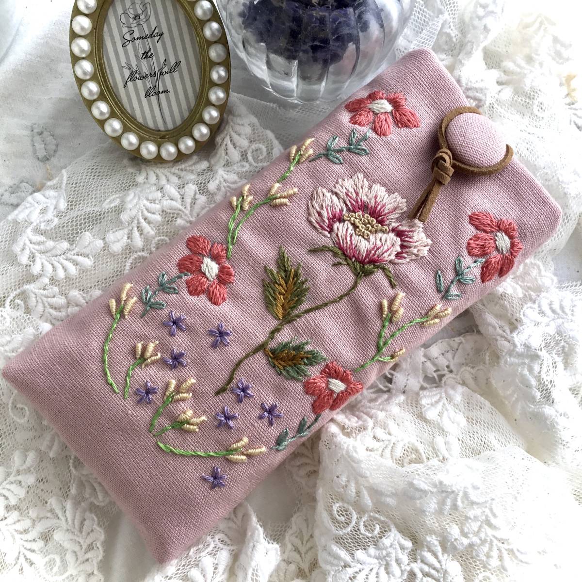 ◆◆刺繍めがねケース*多種お花アレンジお花刺繍…ピンク系handmade♪_画像2