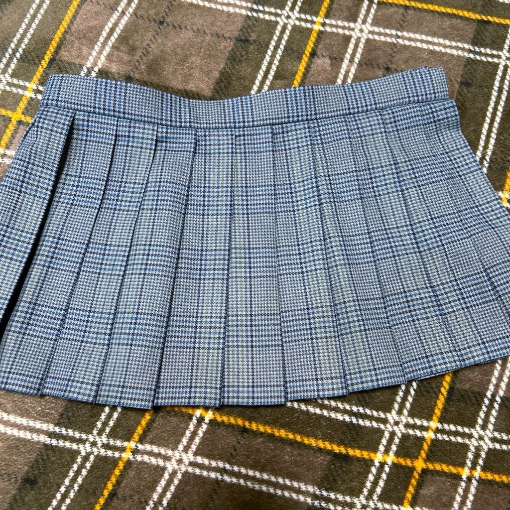 1円 〜 制服 グレー・青・緑 チェック柄 マイクロミニスカート W72 丈27 冬用 大きいサイズ_画像6