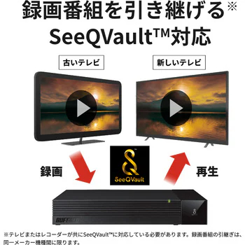 ■送料無料■美品■　バッファロー　4TB　TV用外付けハードディスク　SeeQVault/テレビ録画/4K対応 HDD 静音&防振＆コンパクト設計　日本製_画像3