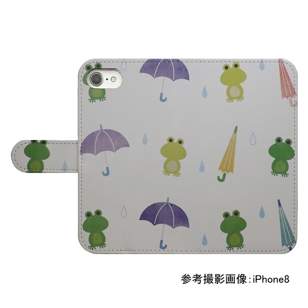 iPhone7 plus/iPhone8 plus　スマホケース 手帳型 プリントケース カエル 傘 雨 しずく イラスト かわいい_画像2