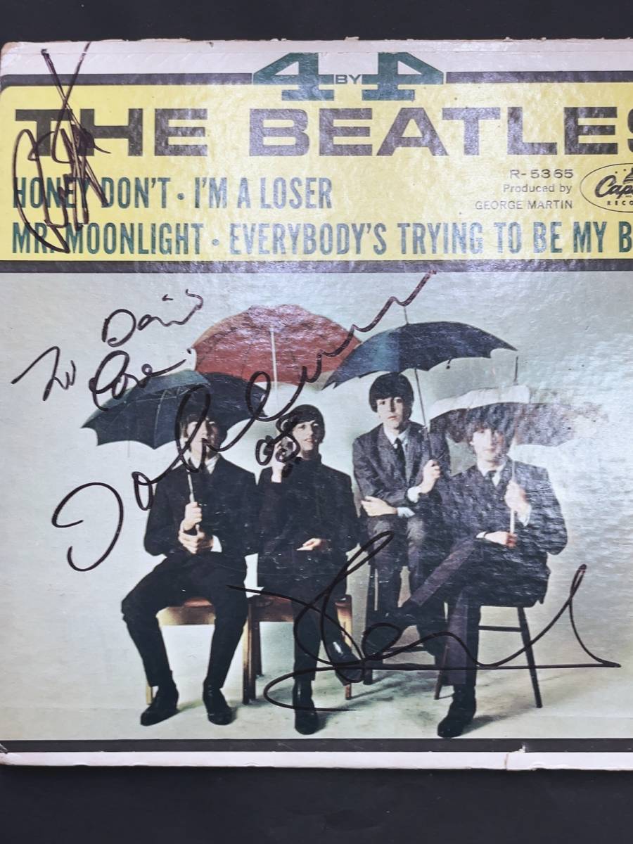  последнее снижение цены!* The * Beatles одиночный запись жакет .4 человек. автограф C.O.A приложен 
