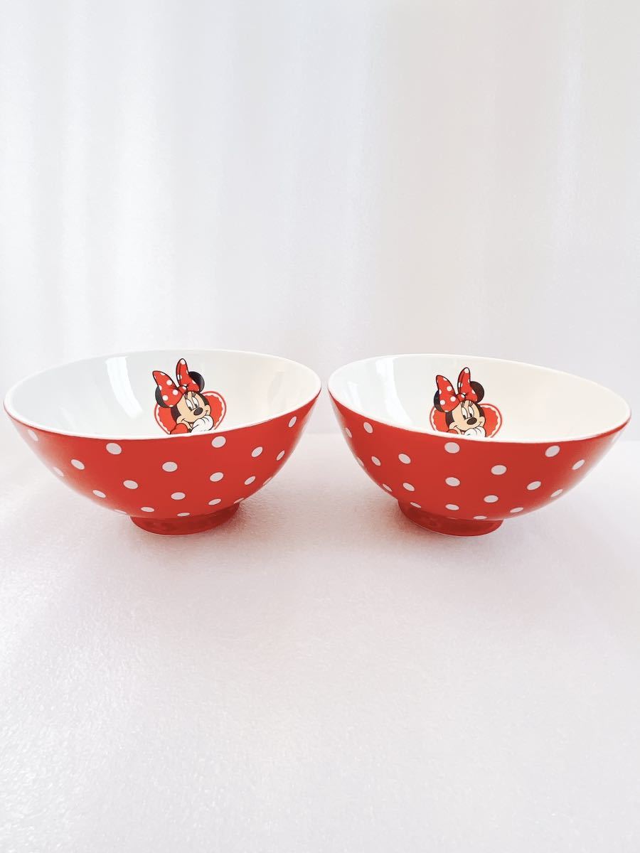 ディズニー ミニーマウス 赤×白ドット柄 茶わん お茶碗 2個セット 未使用品_画像1
