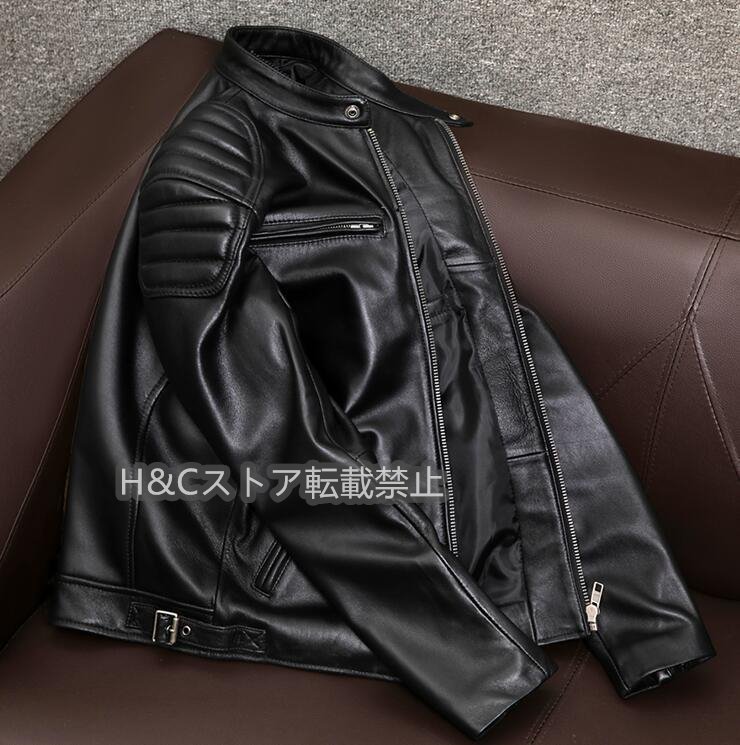 新品　ハレーバイクレザージャケット 上品　本革 高級　羊革　ライダースジャケット 革ジャン Ｓ～5XL　秋冬　黒_画像3