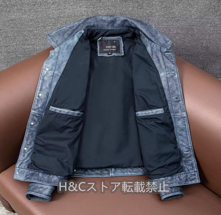 ヴィンテージ復刻デザイン　アメカジ 牛革　カウハイドレザー 　ユーズド加工　ライダースジャケット ブルー　Ｓ～5ＸＬ_画像3