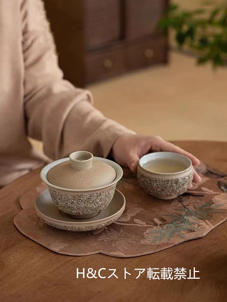 職人手作り 陶器 煎茶道具 茶壺 茶壷 急須 茶器 茶道具 湯呑 茶托 容量：120ML_画像1