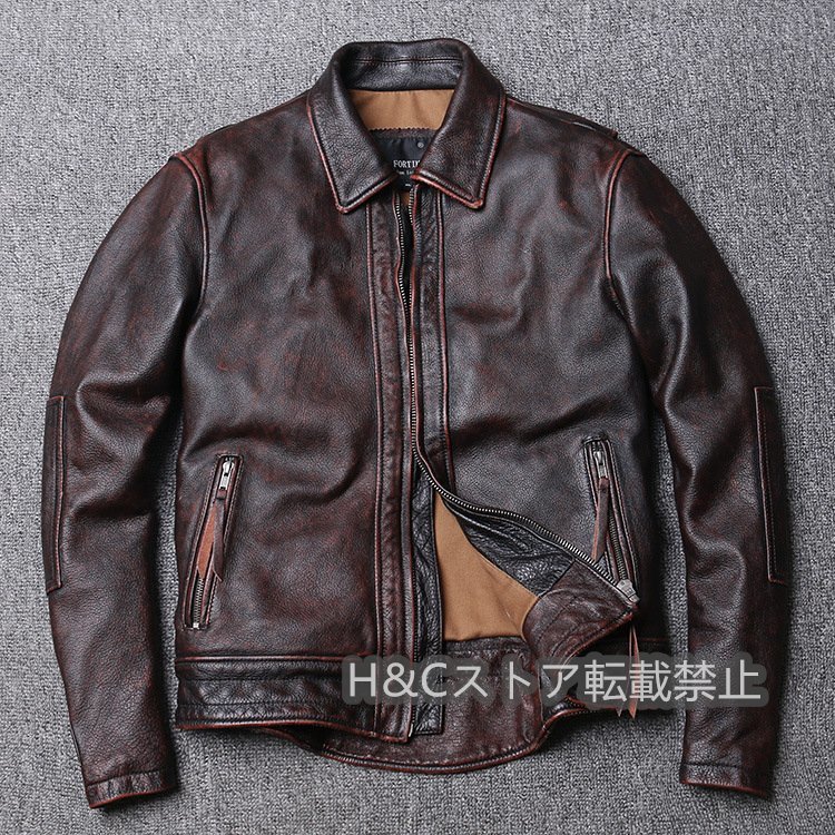 メンズライダースジャケット レザージャケット 本革 牛革革ジャンコート アメカジvintage バイクジャケット本革コート S~5XL_画像1