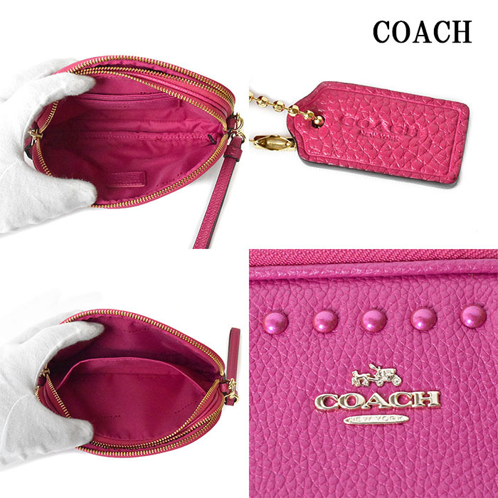 ☆送料無料☆コーチ COACH 2WAYショルダー クラッチ ポシェット ポーチ 66154 ぺブルレザー ボルドーカラー ラッカー リベット スタッズ