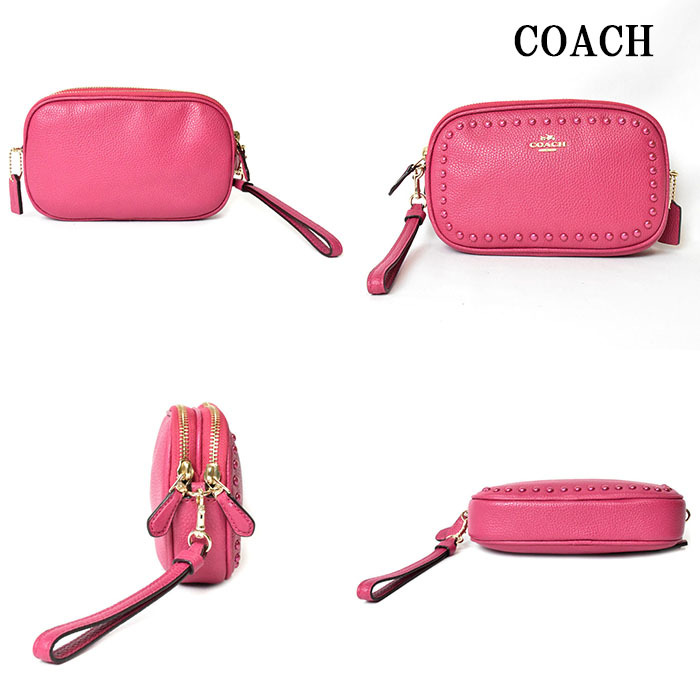 ☆送料無料☆コーチ COACH 2WAYショルダー クラッチ ポシェット ポーチ 66154 ぺブルレザー ボルドーカラー ラッカー リベット スタッズ