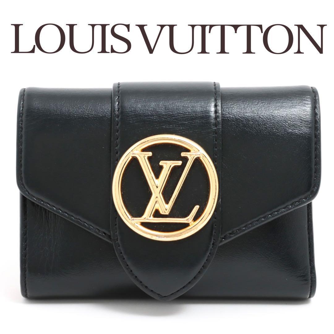 ルイヴィトン 三つ折り財布 スムースカーフ ブラック コンパクト財布 M69175