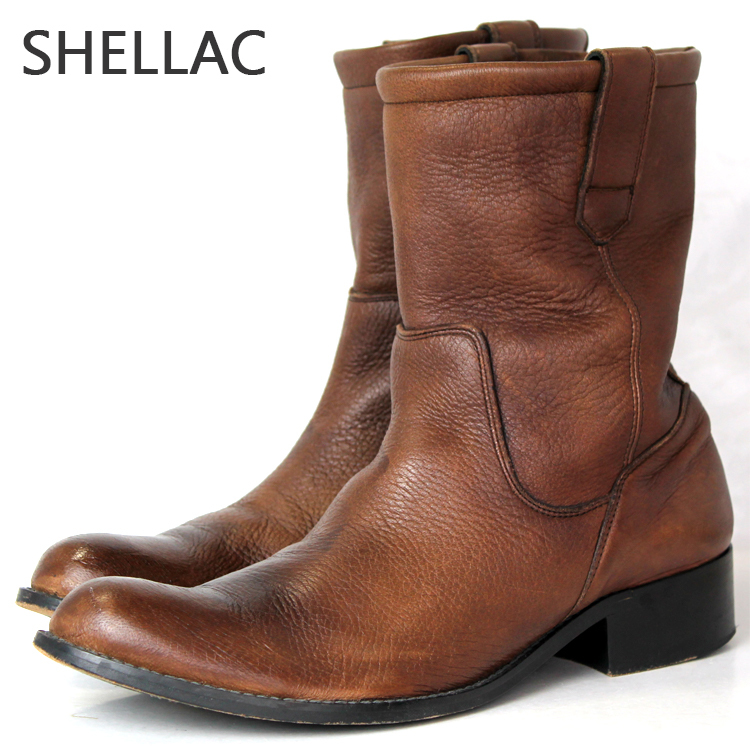 良品★シェラック SHELLAC★ペコスブーツ 41≒25.5cm レザーブーツ 靴 本革 ショートブーツ ブラウン 茶 メンズ p r-70_画像1