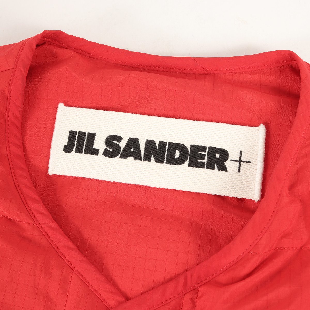 JIL SANDER ジル・サンダー 21AW リップストップ キルティング ノーカラー ライナー ダウン ジャケット レッド 48 イタリア製 ブランド_画像3