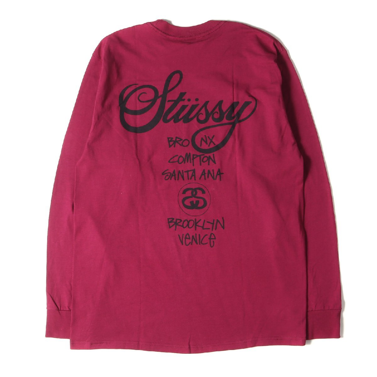  новый товар STUSSY Stussy футболка размер :M 19AW world Tour Logo длинный рукав футболка WORLD TOUR LS TEE вино tops 