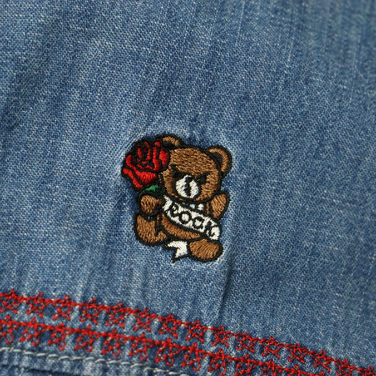 HYSTERIC GLAMOUR ヒステリックグラマー ワンピース ライトブルー FREE ロング Aライン ピンタック クマ ベア ROCK BEAR デニム 日本製_画像5