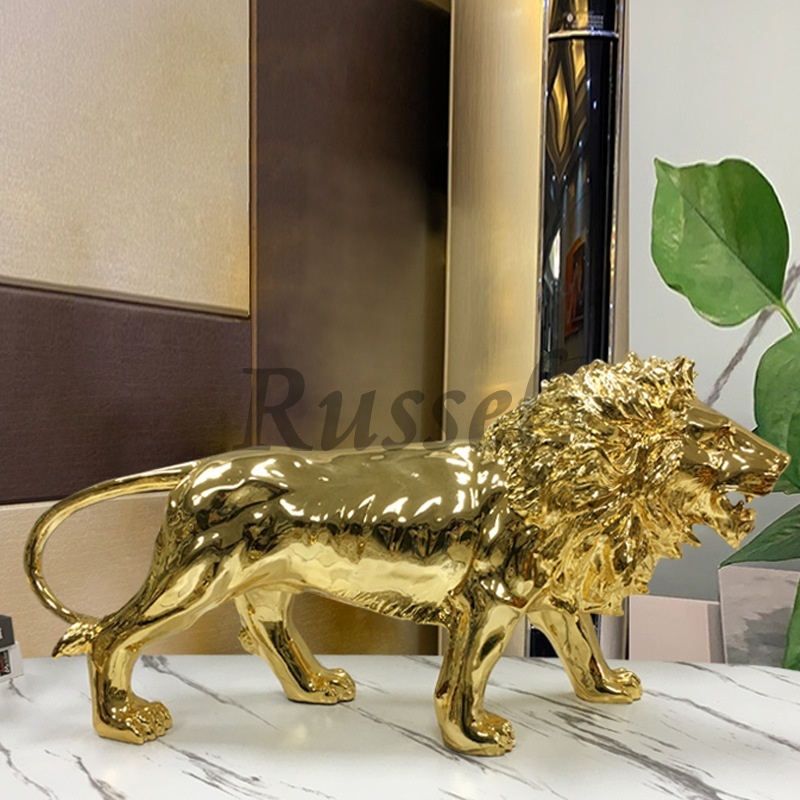 欧風 レジン製のオスのライオン 置物、ホテル用 豪華 動物 アニマル インテリア オブジェ 小物 金 銀 ゴールド シルバー おしゃれ
