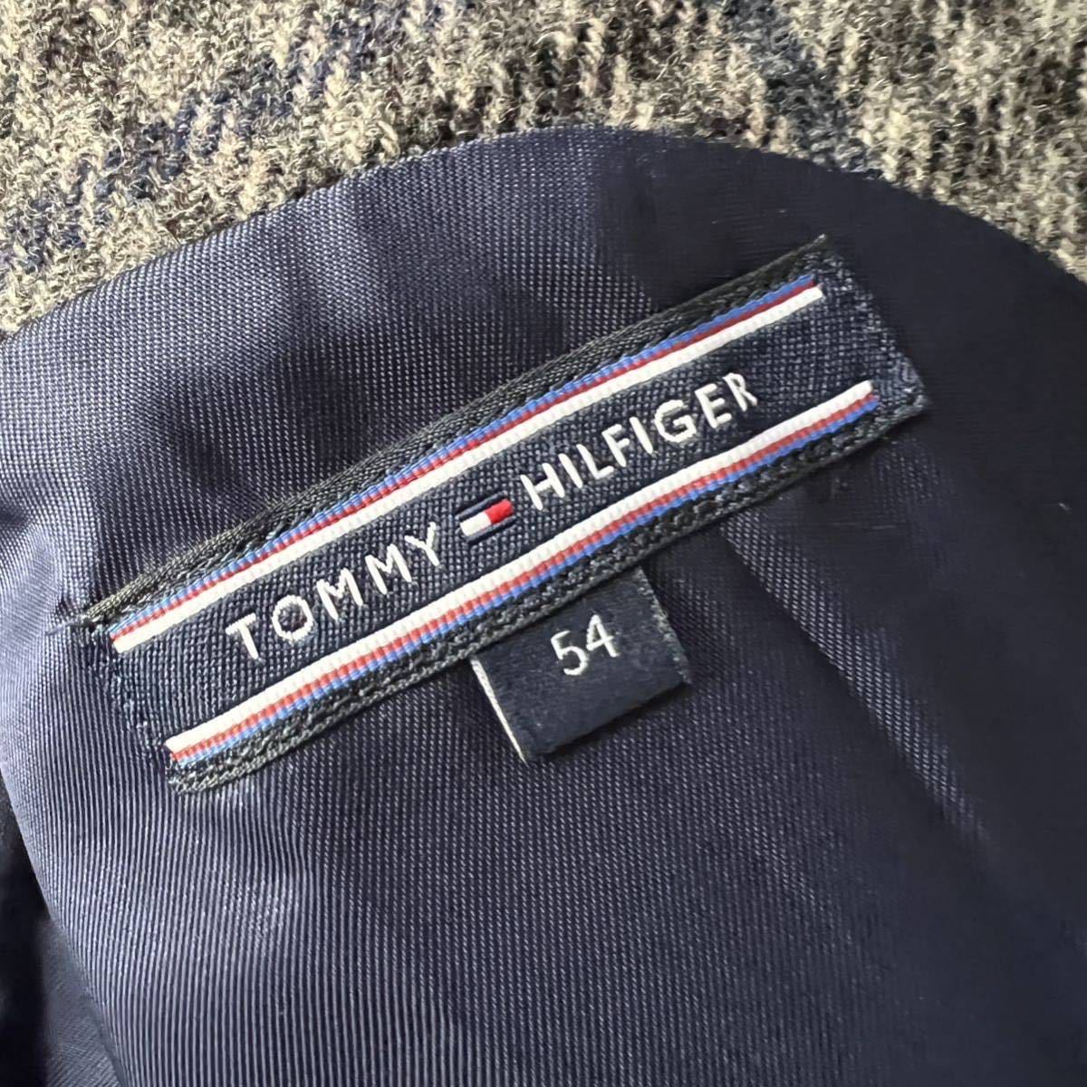 A45 〈希少サイズ 3XL〉トミーヒルフィガー テーラード アンコンジャケット クレイジーパターン ウール グレー 54 4L XXXL TOMMY HILFIGER_画像7