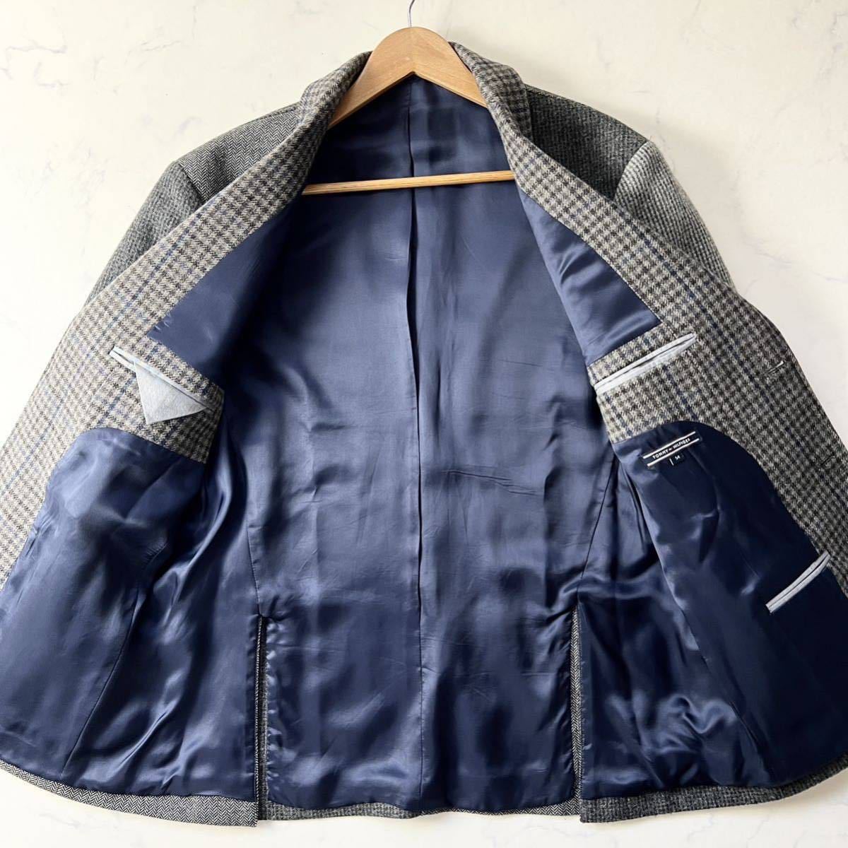 A45 〈希少サイズ 3XL〉トミーヒルフィガー テーラード アンコンジャケット クレイジーパターン ウール グレー 54 4L XXXL TOMMY HILFIGER_画像3