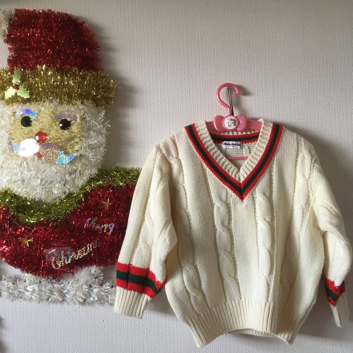 超美品 日本製 クリスマスカラー 長袖セーター 子供 100㎝ moujonjon ブランド　幼稚園　男の子　女の子　レア　レトロ_画像1