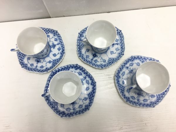 !! ROYAL COPENHAGEN ロイヤルコペンハーゲン ブルーフルーテッド フルレース 顔付 コーヒーカップ&ソーサー 計8点_画像3