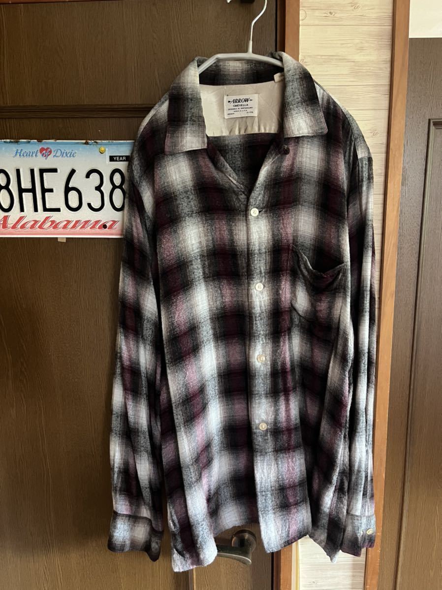 当時物】50s vintage Arrow オンブレ チェック レーヨンシャツ 当時物】50s vintage Arrow オンブレ チェック レーヨンシャツ