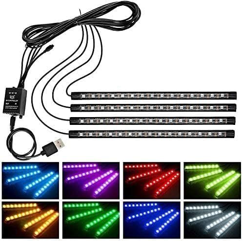  車 60LED RGB テープライト USB式 車内装飾用 音に反応 防水 全8色に切替 高輝度 フットランプ 足下照明 リモコの画像1