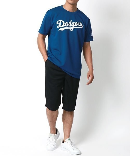 ★国内匿配★新品タグ Dodgers ドライメッシュ MLB トレーニング ルームウエア 男性L ハーフパンツ Tシャツ 女性LL相当 ドジャース大リーグ_画像3