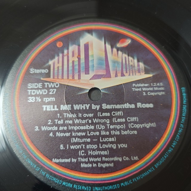 Samantha Rose - Tell Me Why / Never Knew Love Like This Before // Third World LP / Lovers / _画像6
