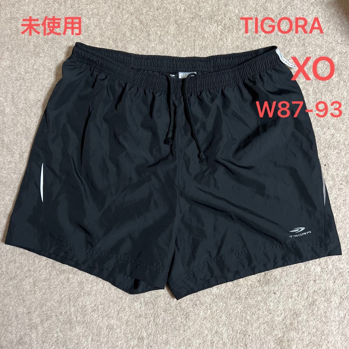 未使用 タグ無し TIGORA ショートパンツ黒 短パン ハーフパンツ XO ランニング 運動 w87-93 夜光反射材 ティゴラ