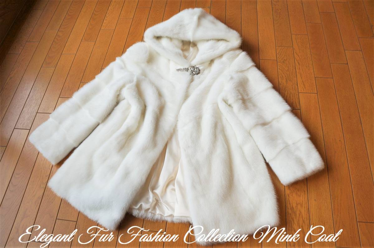 見るだけでなく感触と心をも魅了する☆パールホワイト白ミンクコート新品本物毛皮コート フード付 リアルファーコート レディース コート