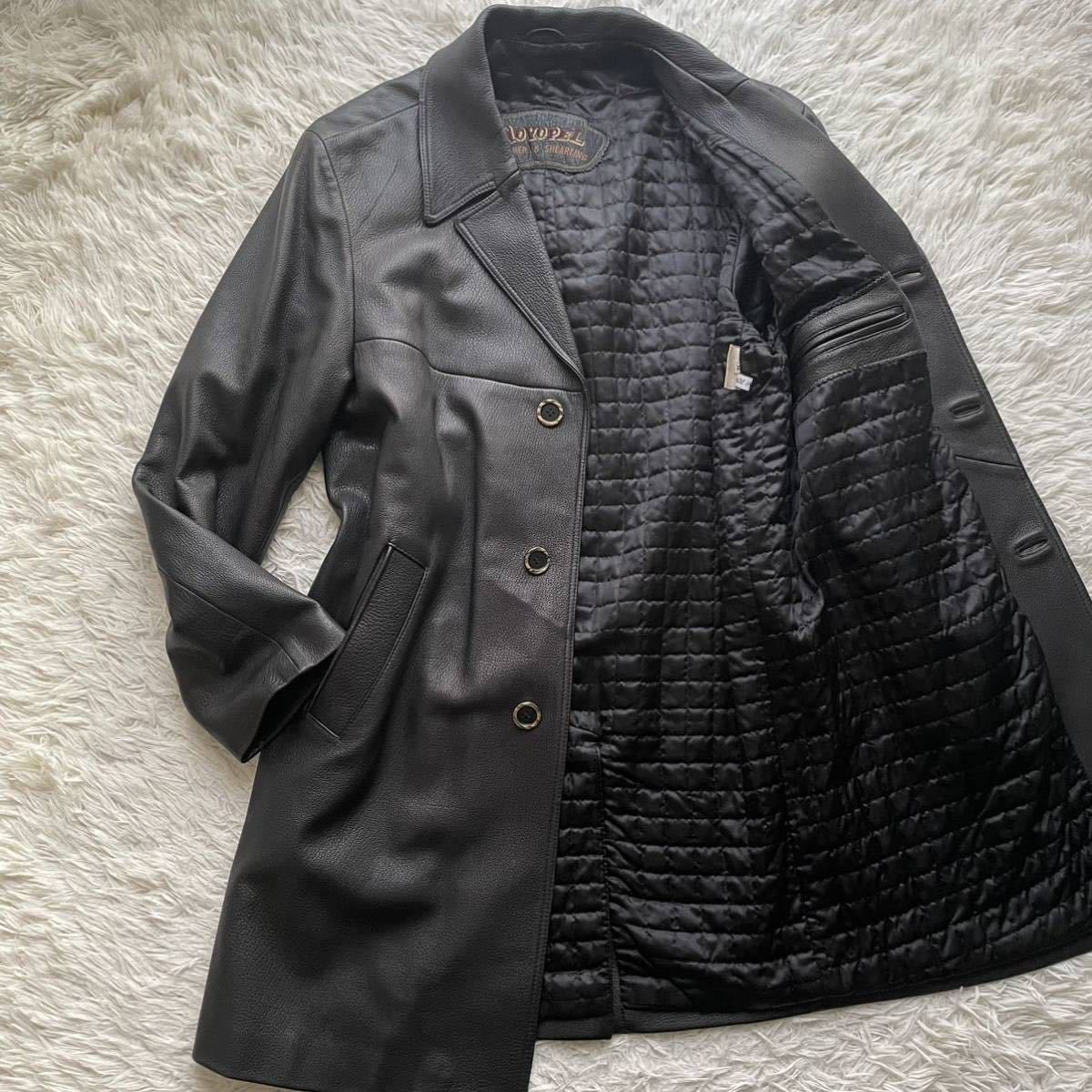 定価15万 イタリア製 ラムレザーコート ロングジャケットブラック 黒 NOYOPEL チェスターコート 本革 テーラード 大きめMサイズ